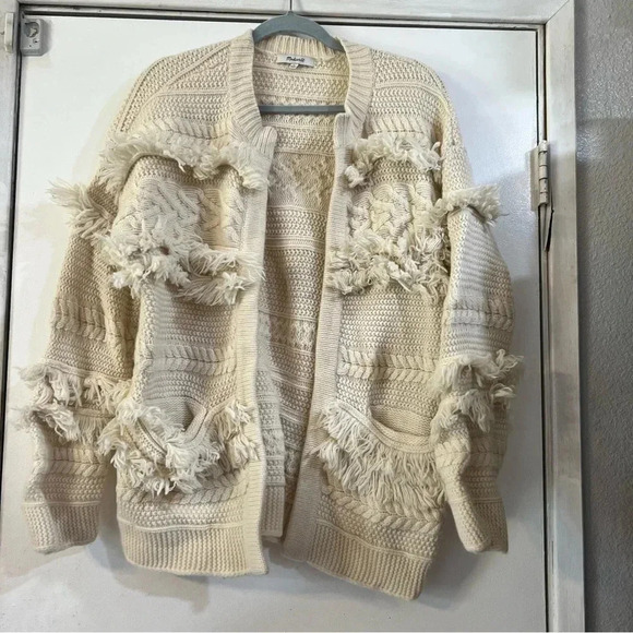 Madewell Desert Valley Fringe Cardigan Cream Western Boho Coastal Grandma Knit M - Picture 3 of 11